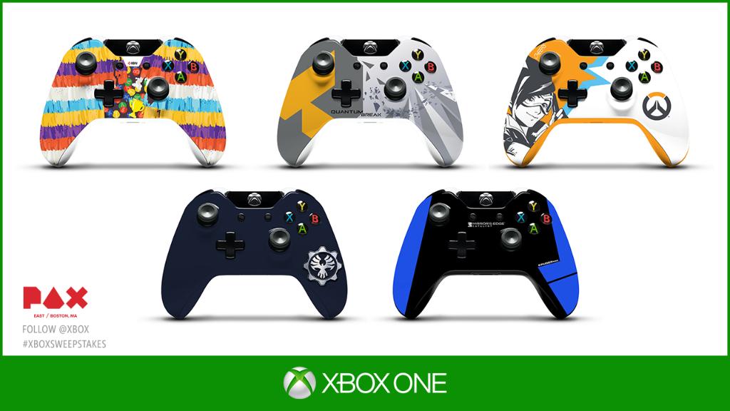 Xbox's tweet image. RT for a chance to win a #PAX controller! NoPurchNec. Ends 4/24/16. #XboxSweepstakes Rules: bit.ly/1YJjfKw
