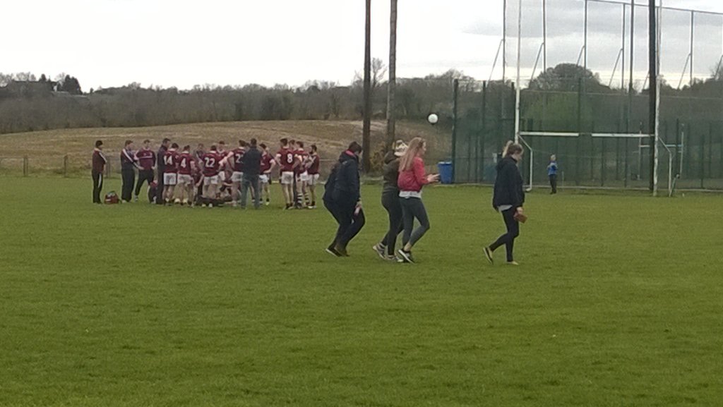 StMartinsGAA's tweet photo. Glamour squad crosses the field at halftime, our lads seem unmoved as they hang on David's and Tomas' words! #SFC https://t.co/yrw4gthdBB