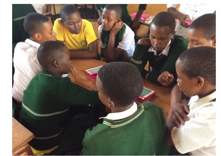 teachunited's tweet image. Students in rural Tanzania using #TabLab devices for research, while teachers facilitate projects #GlobalEd