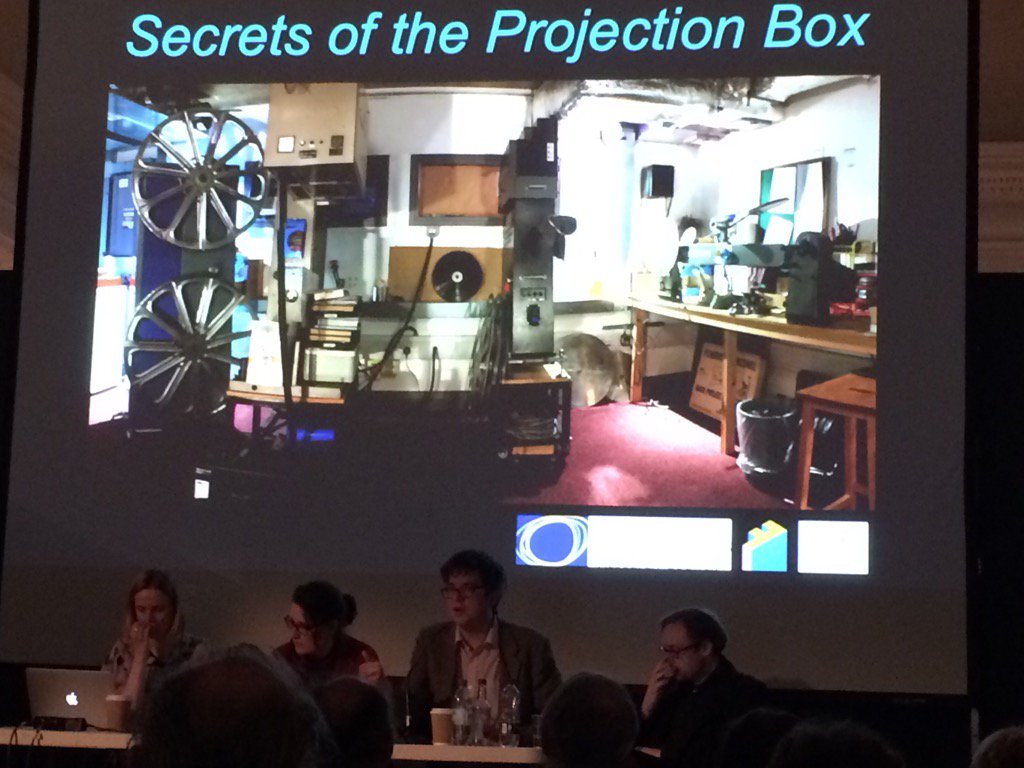 Liese_Perrin's tweet photo. Fascinating panel on 'Secrets of the Projection Box' - part of Warwick Uni's Projection Project #theprojectionists https://t.co/A1q61GU6HA