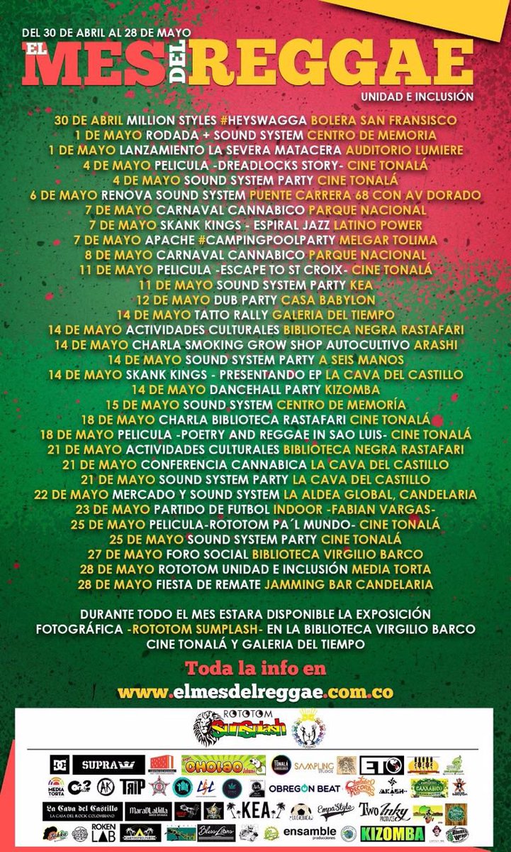javieralerta's tweet photo. Actividades en el mes de mayo
Musical - Social - Cultural
#MesDelReggae #ElMesDelReggae 
Prográmese @fundacionsuwao https://t.co/dDQyQdzq8Q