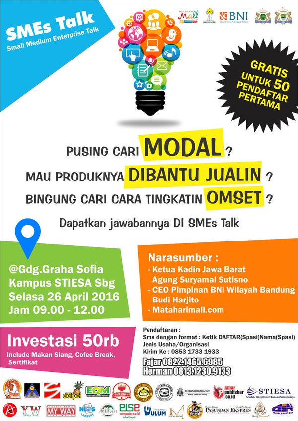 kotaSUBANG's tweet photo. #eventSUBANG > Tuips ikuti SmesTalk bersama Kadin Jabar, Hipmi Subang 26 April 2016. Free buat 50 pendaftar pertama https://t.co/S0bVsXkN7m
