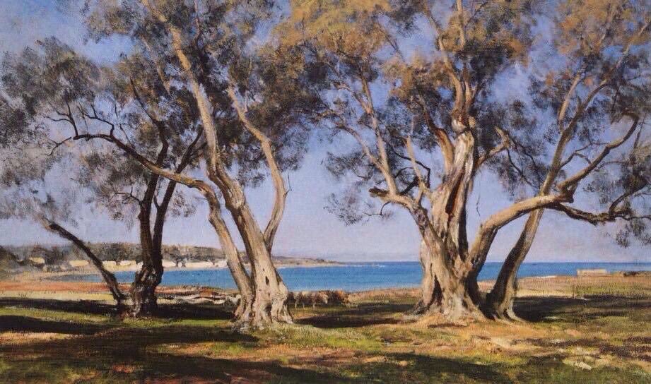 henri_zuber's tweet photo. Olive trees in Antibes - H. Zuber - France in 1898 - Oil painting 120x200 m - Rixheim townhall https://t.co/o31qOYJaQn