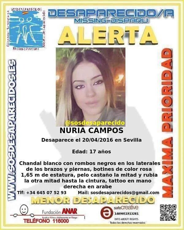 #Urgente
Nuria es una #menor que ha #desaparecido en #Sevilla
Si la ves
📞062
📞091
📞112
Tu RT puede ayudarle