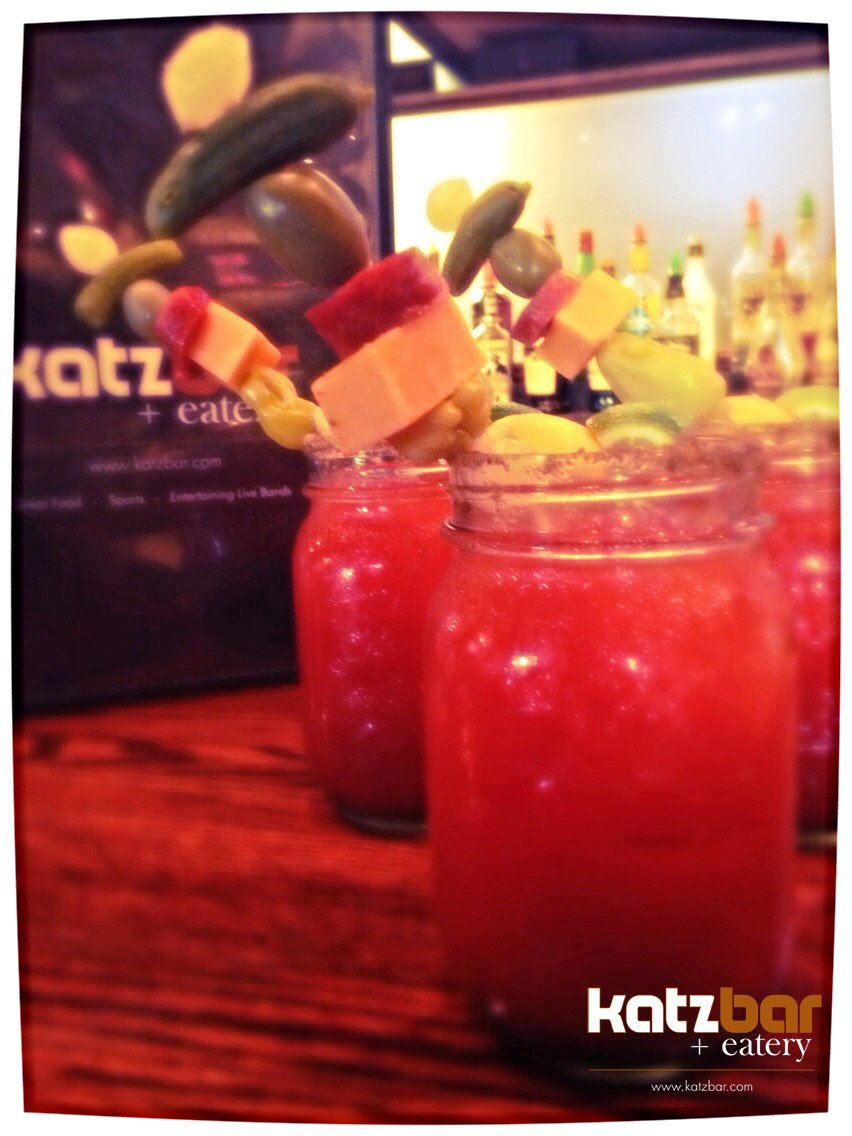 Sunday’s @ KATZ #$7 Caesars with our #Jumbo #Antipasto #Skewer.  #GreatFood KATZBAR.COM