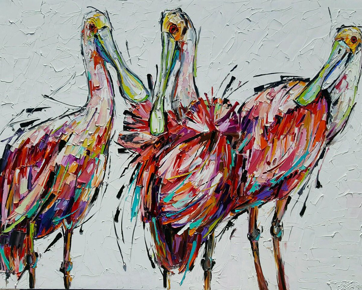 Three's Company (oil on 48 x 60 inch canvas)  #roseatespoonbill Enjoy every moment!  #threeiscompany