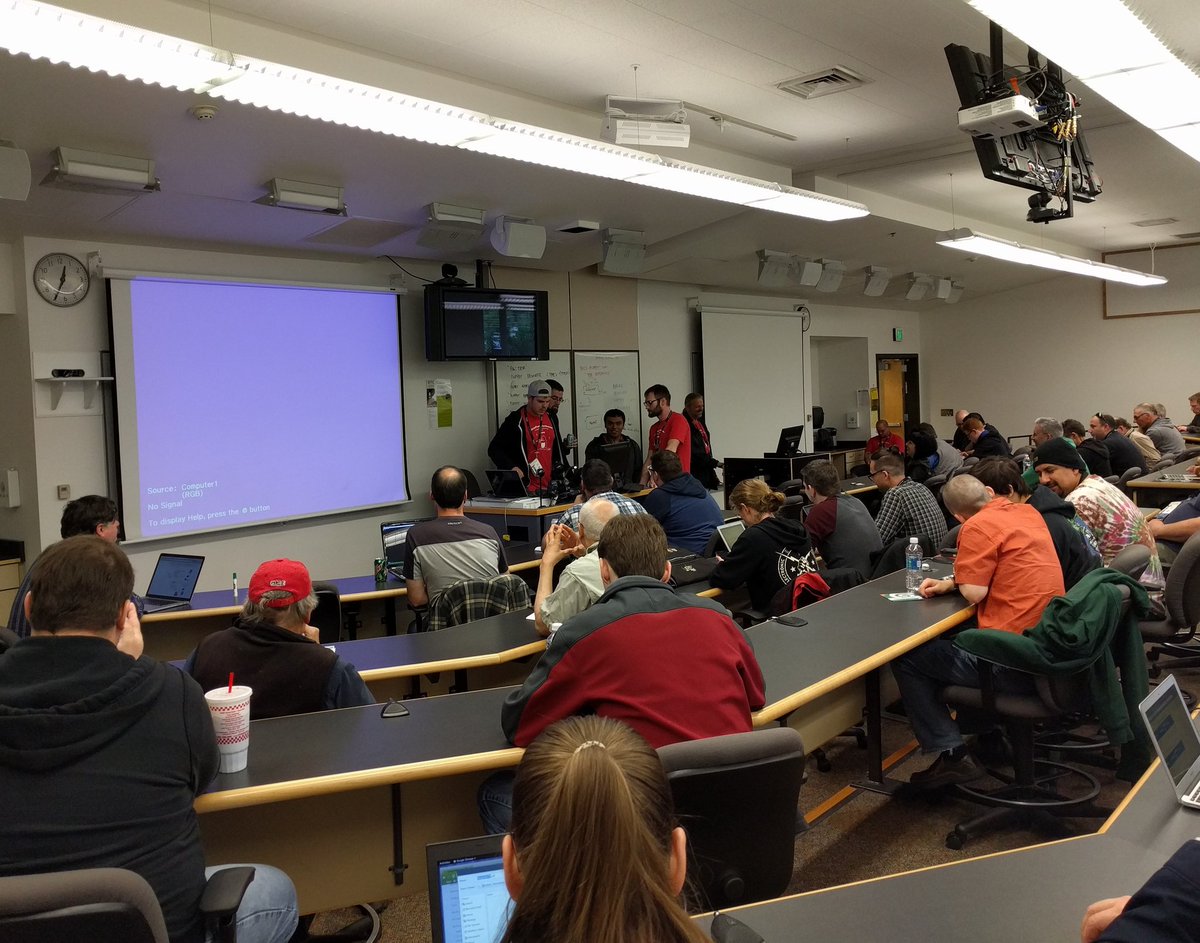 bradfitz's tweet image. How many Linux users does it take to write an X  modeline string? #projectorhell #lfnw #linuxfestnw