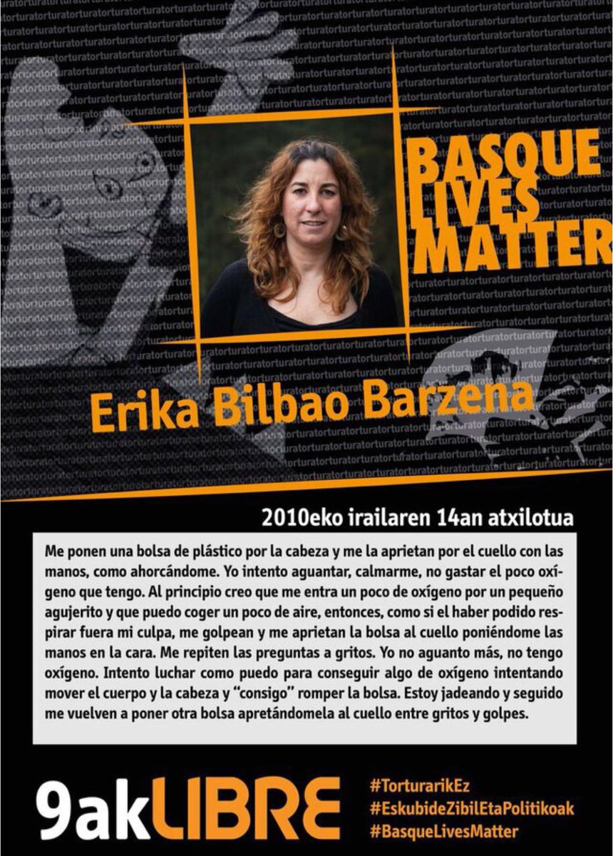 BLMbederatziak's tweet photo. Erika Bilbao TORTURADA.
¡Acabemos con la tortura y los juicios políticos!
Nuestras vidas importan #BasqueLivesMatter https://t.co/A3GCZg2Nbl