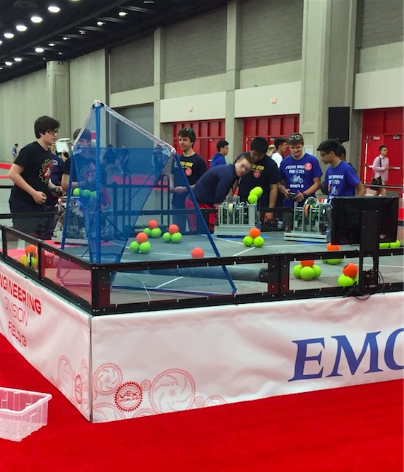 <a href="/StoneBridgeLCPS/">Stone Bridge HS</a> Team Bender at work during the Vex Worlds Robotics Competition