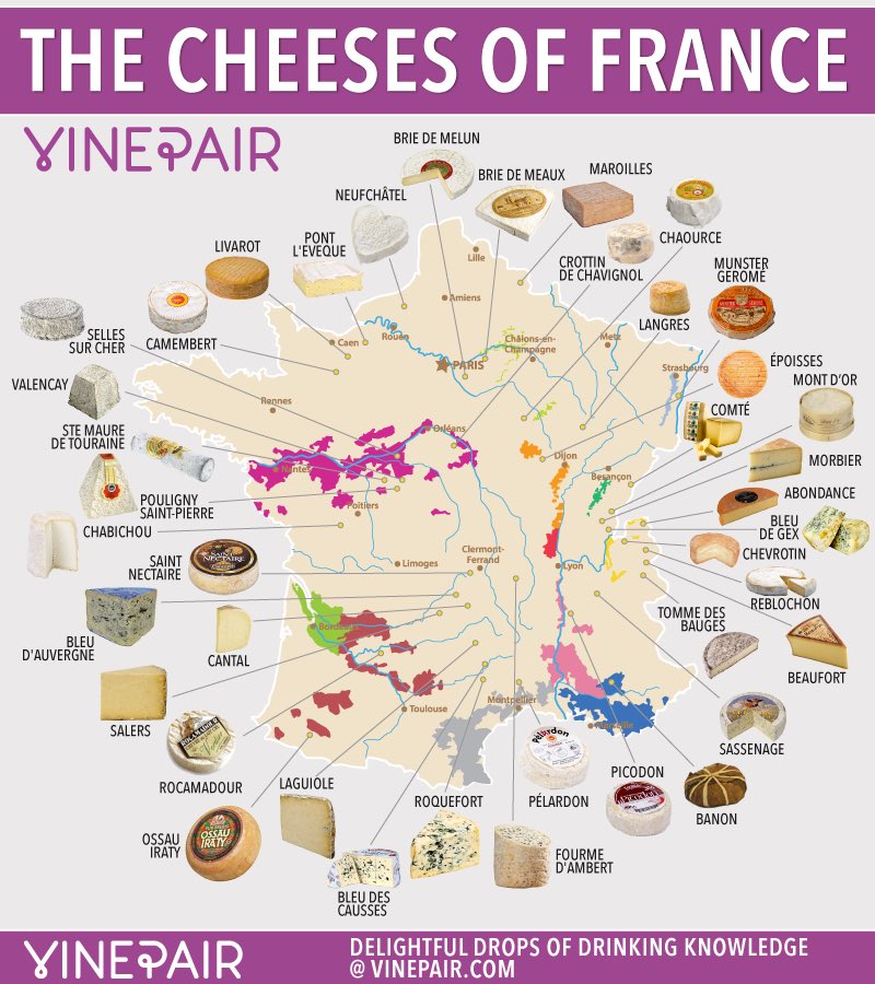DemiCassiani's tweet photo. #Wine with the iconic #cheese's of #France via @VinePair | @JMiquelWine @winewankers @MacCocktail @MrScottEddy #food https://t.co/a8rjHcZJyV