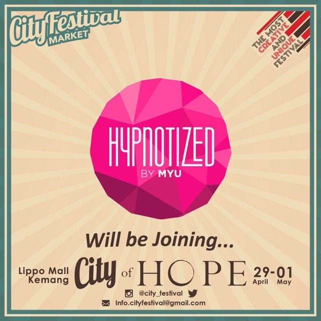 SAVE THE DATE!!!
We'll be join <a href="/city_festival/">City Festival Market</a> "City of Hope" 29 April-1 May 2016 at <a href="/lippomallkemang/">Lippo Mall Kemang</a>