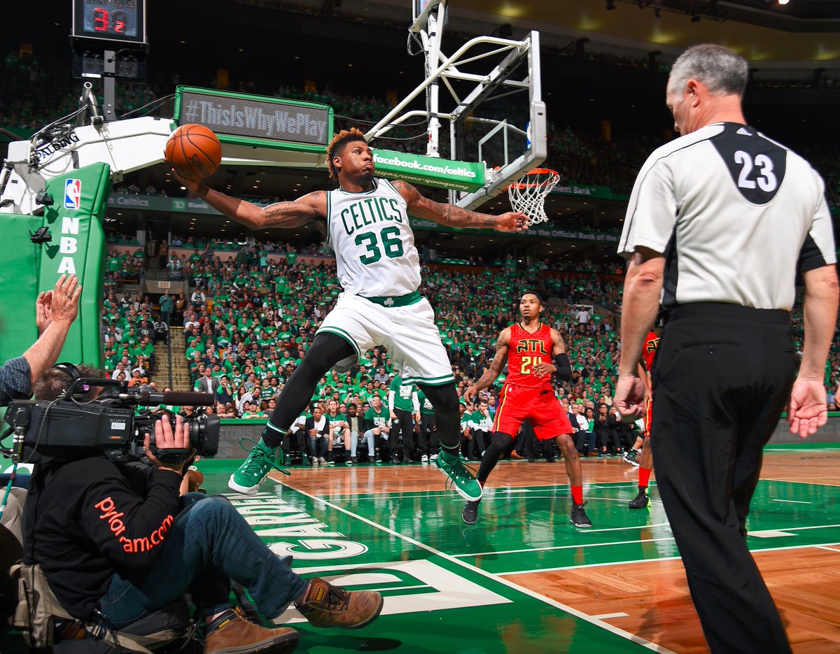 NBA's tweet photo. Thomas + Smart spark @Celtics to a resilient 104-95 OT victory over @ATLHawks to even up the series at 2-2. https://t.co/BfSm6wgYCX