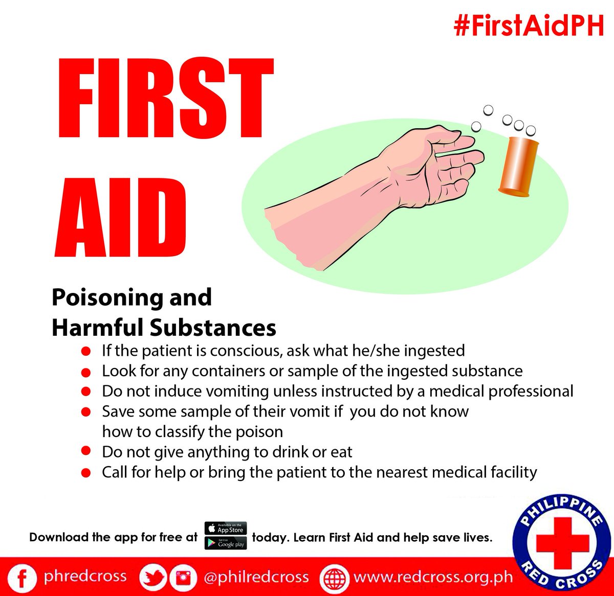 philredcross's tweet photo. How can I tell if someone has taken poison/ harmful substance? Find out here: https://t.co/gt6hi0zbq9
#FirstAidPH https://t.co/1c1BqW8vEa