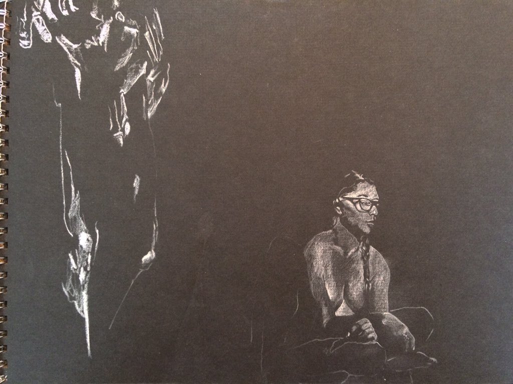 SheaProulx's tweet photo. Final pose. White pencil crayon on black construction paper. #OffBeatFigureDrawing #yyc https://t.co/k8eJKz2Grh