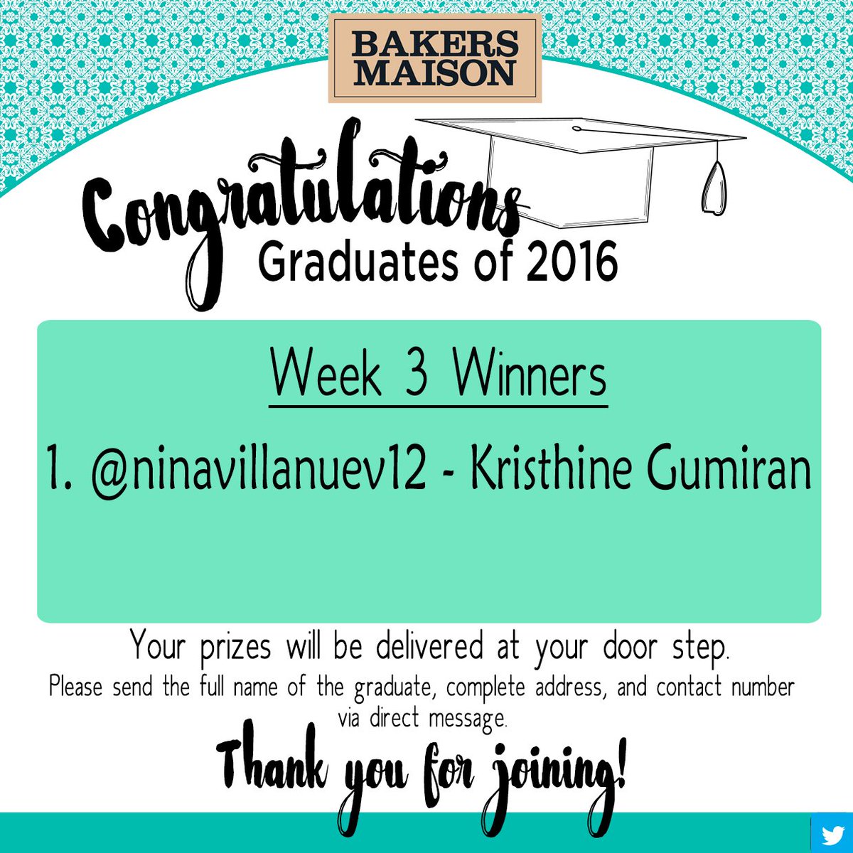 Congratulations to all the graduates and Week 3 winner! :)