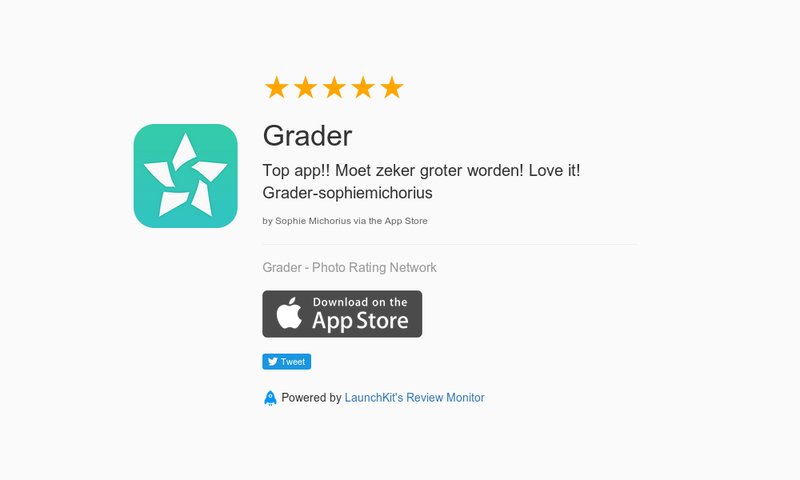 GoGrader's tweet image. 5 Star Review: "Grader: Top app!! Moet zeker groter worden! Love it! Grader-sophiemichorius" launchkit.io/reviews/-eYuXp…