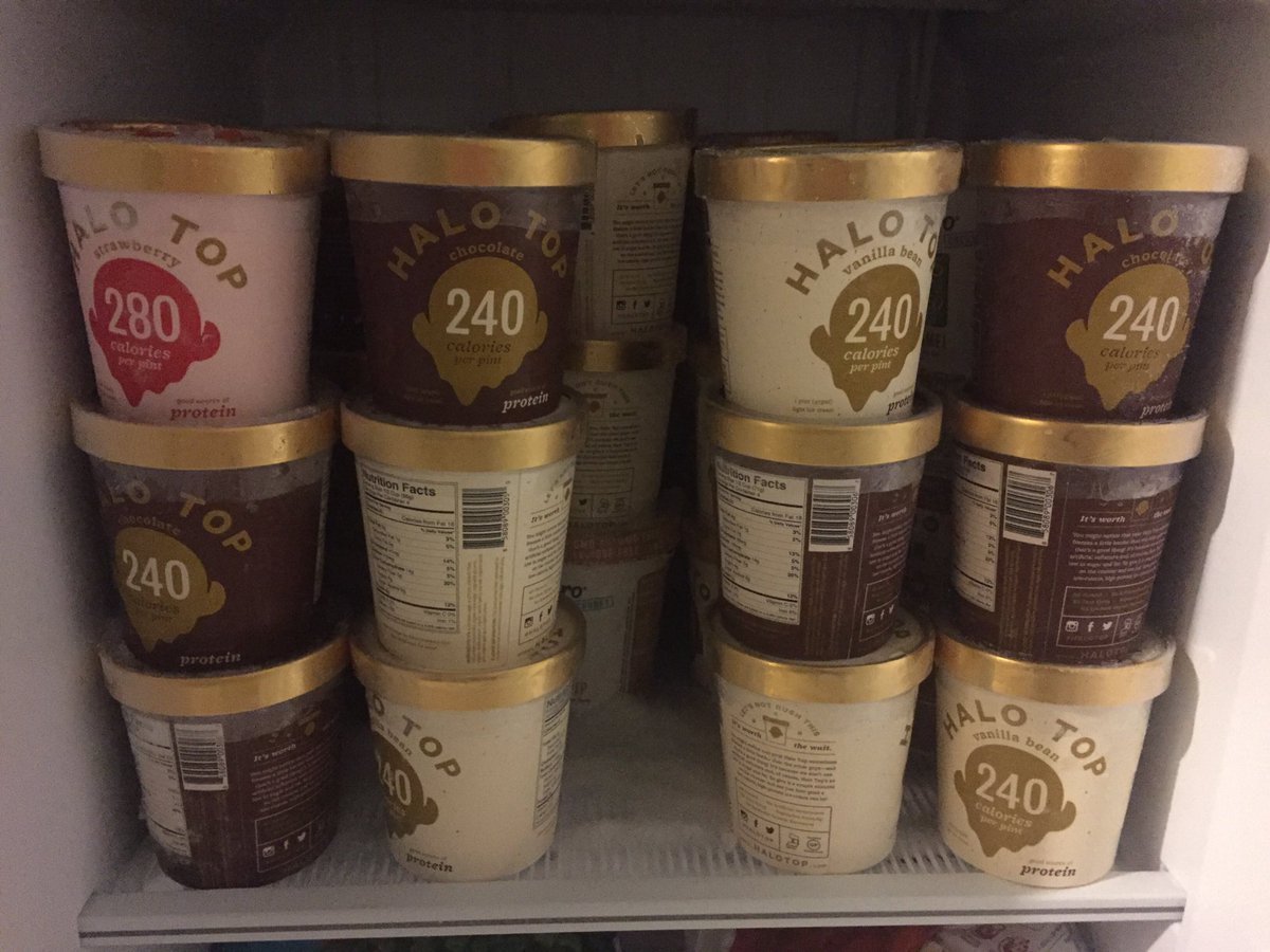 GoldPantsGirl's tweet photo. Got my weeks supply of @HaloTopCreamery still haven't snagged the elusive B-day cake but I did find strawberry #LOVE https://t.co/zdCYwxdQGe