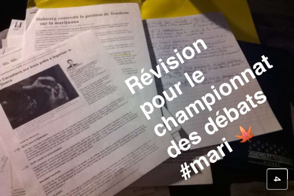 MO_Neveu's tweet photo. En préparation ce soir et demain pour le championnat des #débats de la #CSRDN. #marijuana #debate #weed #polcan https://t.co/zf3P8FAFum