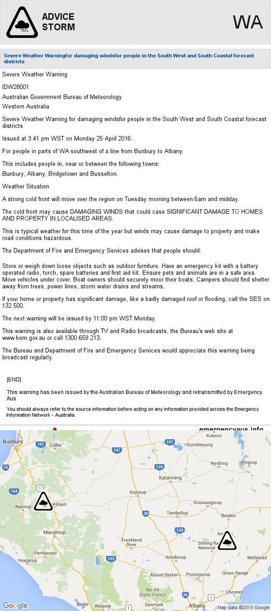 WA [ADVICE] STORM WARNING - South West,south Coastal 25/04 3:42pm AWST #BOM bom.gov.au/wa/warnings/se…