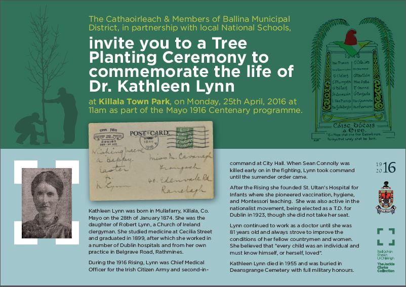 #KathleenLynn tree planting commemoration #Killala Town Park at 11am today! @MayoNorth @MayoDotIE @ireland2016