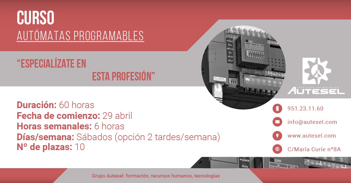 Autesel's tweet image. #Curso #AutómatasProgramables . Si eres experto en #electricidad , este es tu curso! autesel.com