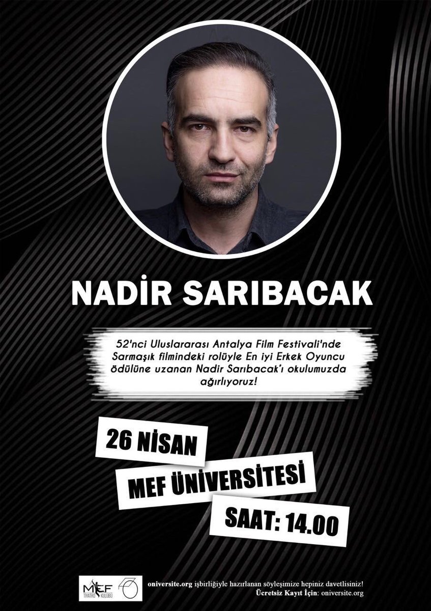 Meftheatre's tweet photo. #MEFteHayat Yarın @nadirsaribacak okulumuzda. @Oniversite @MEFuniversitesi  👉🏻https://t.co/GRpKQtRq1m https://t.co/fEPyttPqMd