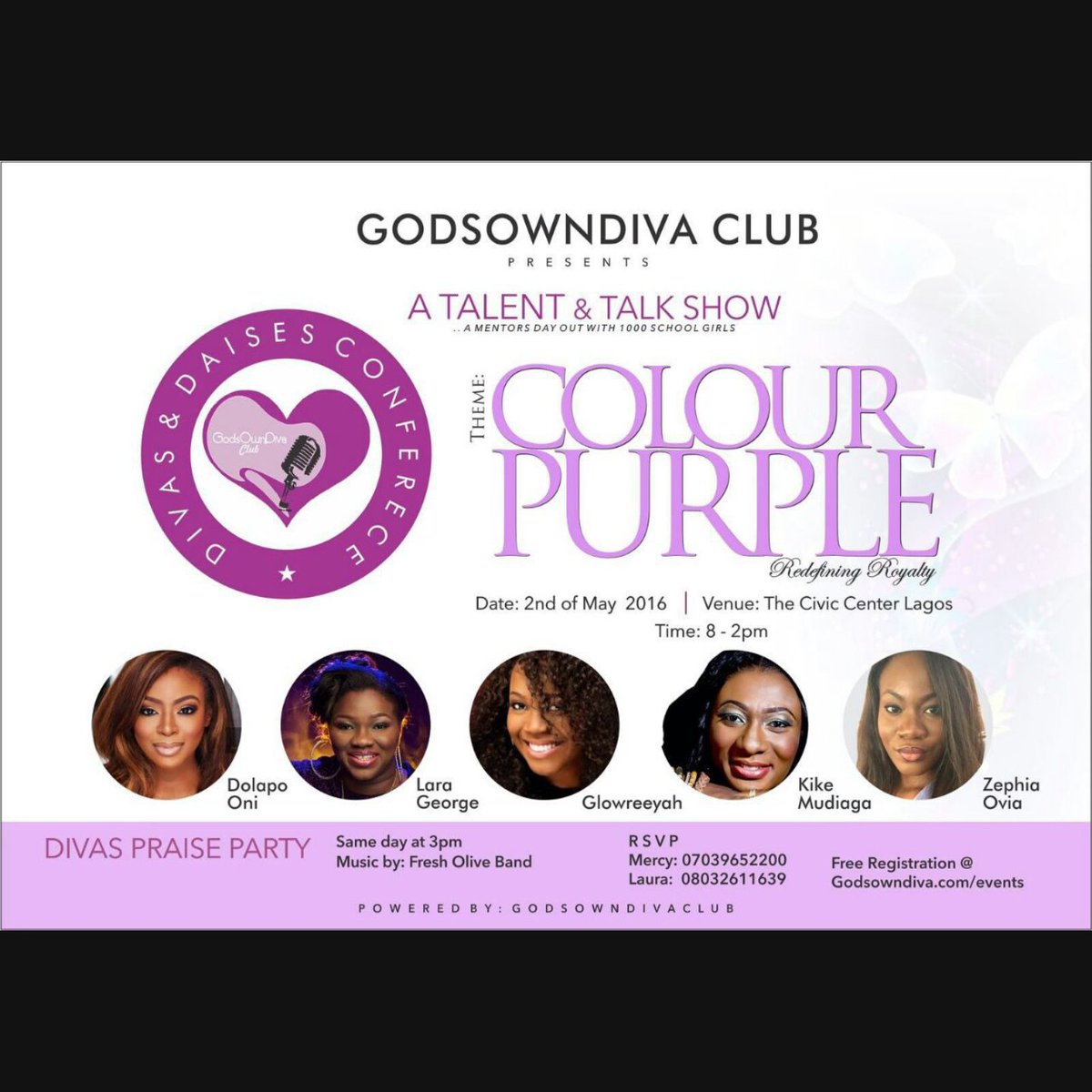 femray1's tweet photo. @GodsOwnDivaClub, @larageorgenaija, @marcydolapooni @glowreeyah ,@zeph_o,
#ColorPurple! #May2nd #Civiccentre 💜💜💜 https://t.co/iVzCThr8Kq