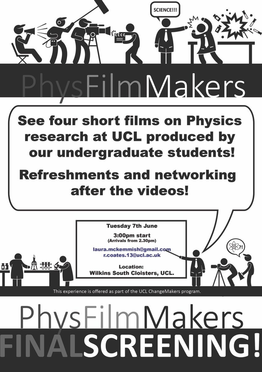 PhysFilmMakers's tweet photo. Screening 7th June, UCL Wilkins South Cloisters. Everyone invited! #UCLTL @UCLArena @UCLChangeMakers @UCLConnectedC https://t.co/C8vw1dW74L