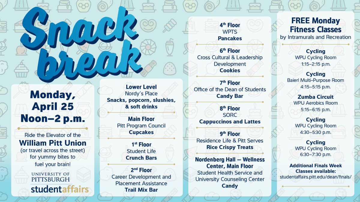 PittStudents's tweet photo. Adventure through the WPU for the perfect snack break today! You won't want to miss this! https://t.co/jiX6mSI67L