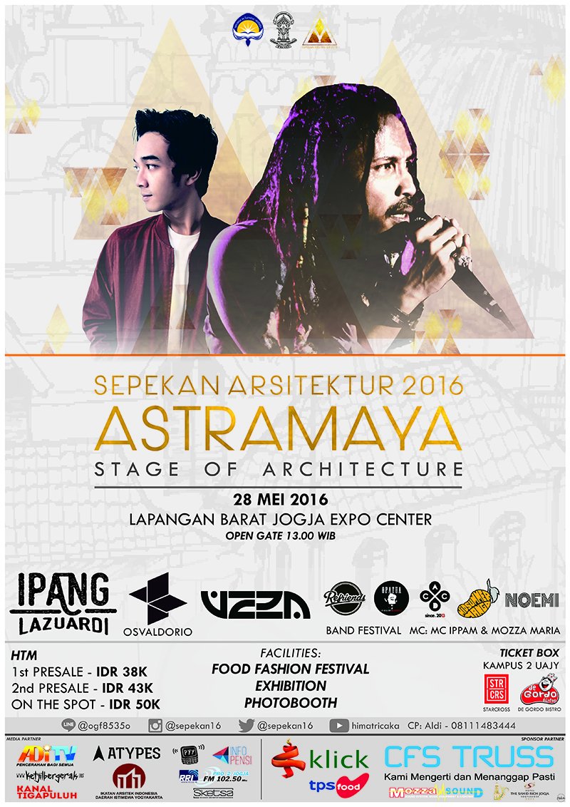 ASTRAMAYA w/ Ipang, Osavaldo Rio, Virzha | 28 Mei, Lap Barat JEC, 13.00 | Presale 38K &amp; 43K, OTS 50K | <a href="/sepekan16/">SepekanArsitektur16</a>