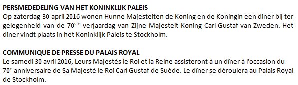 WDehandschutter's tweet photo. CONFIRMED: King Philippe and Queen Mathilde of Belgium on Saturday in Stockholm (King Carl Gustaf's 70th birthday). https://t.co/3IxJQCZkZs