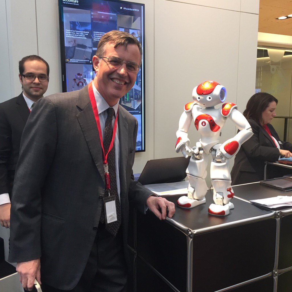 MarkPearsonACN's tweet photo. Welcome to Hannover Messe - Nao in action on the ACN stand https://t.co/twrcNyM2Xn