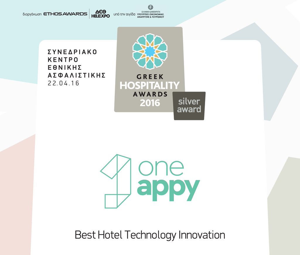 OneAppyApp's tweet photo. #OneAppy team received yet another award for "Best Hotel Technology Innovation" at the #GreekHospitalityAwards2016! https://t.co/rxHh58rH9D