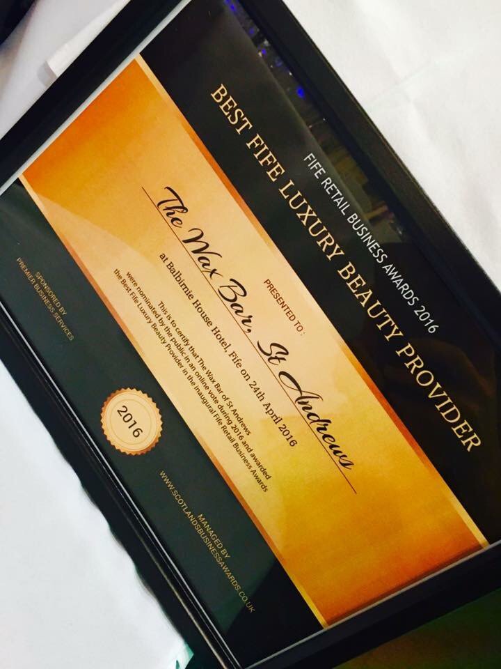 TheWaxBarStA's tweet photo. We won! Best Luxury Beauty salon in Fife! Well done team! @BidStAndrews @SaintFeatures @StAndrews4You https://t.co/uiRfqOIFKq