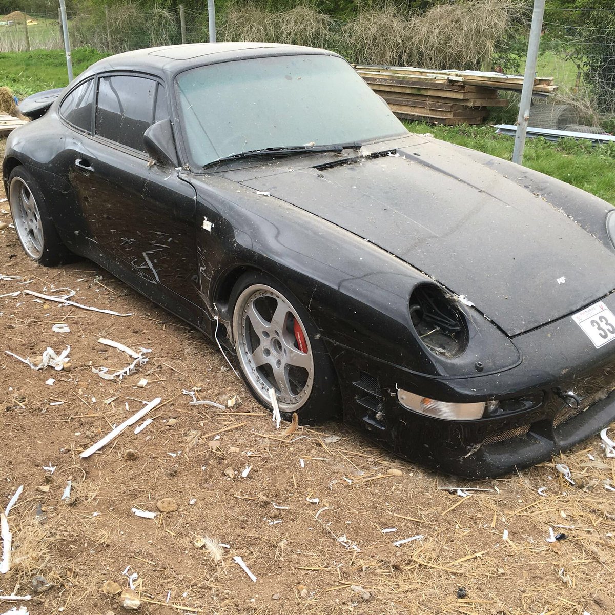 A mate has spotted this being removed from a chicken shed in Northamptonshire #Porsche #993 turbo lhd #barnfind