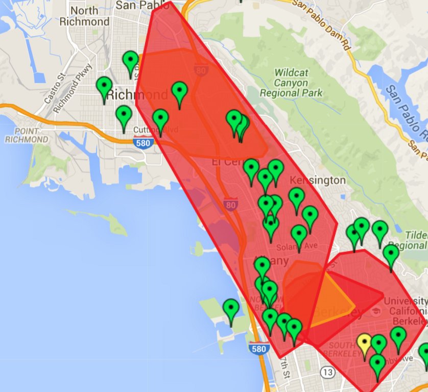 berkeleyside's tweet photo. Check out the size of this power outage! Berkeley, Albany, El Cerrito &amp; north! @PGE4Me https://t.co/bHSXPbPIym