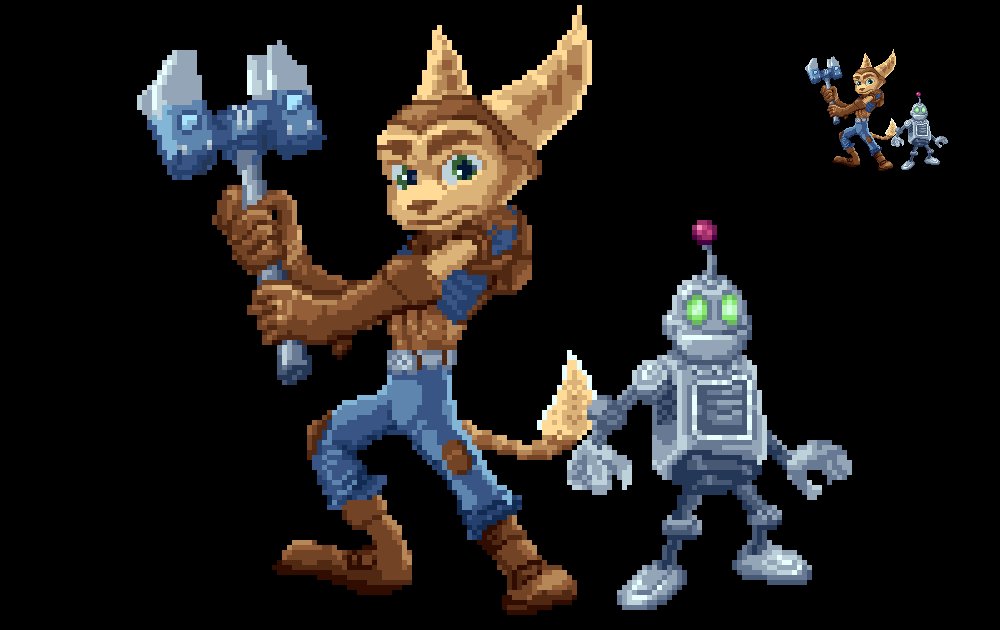 Zoomed in version of my #RatchetAndClank #pixel_dailies ! Just for catherina... #ratchet #clank #pixelart #gameart