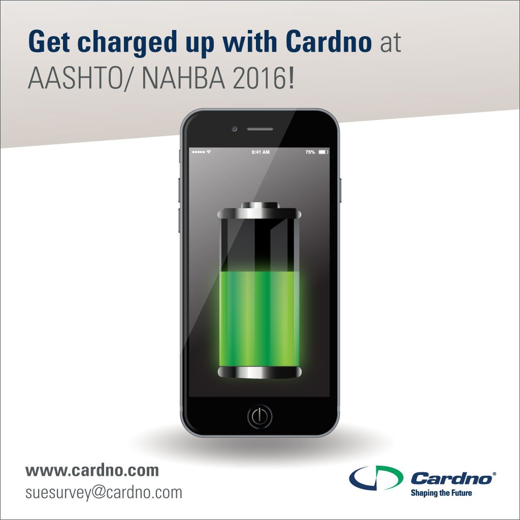 CardnoIntDev's tweet photo. Attending the #AASHTO #NAHBA conference? Visit #Cardno's exhibit to plug in your tablet or cell for a quick charge. https://t.co/iU3dyn0rSc