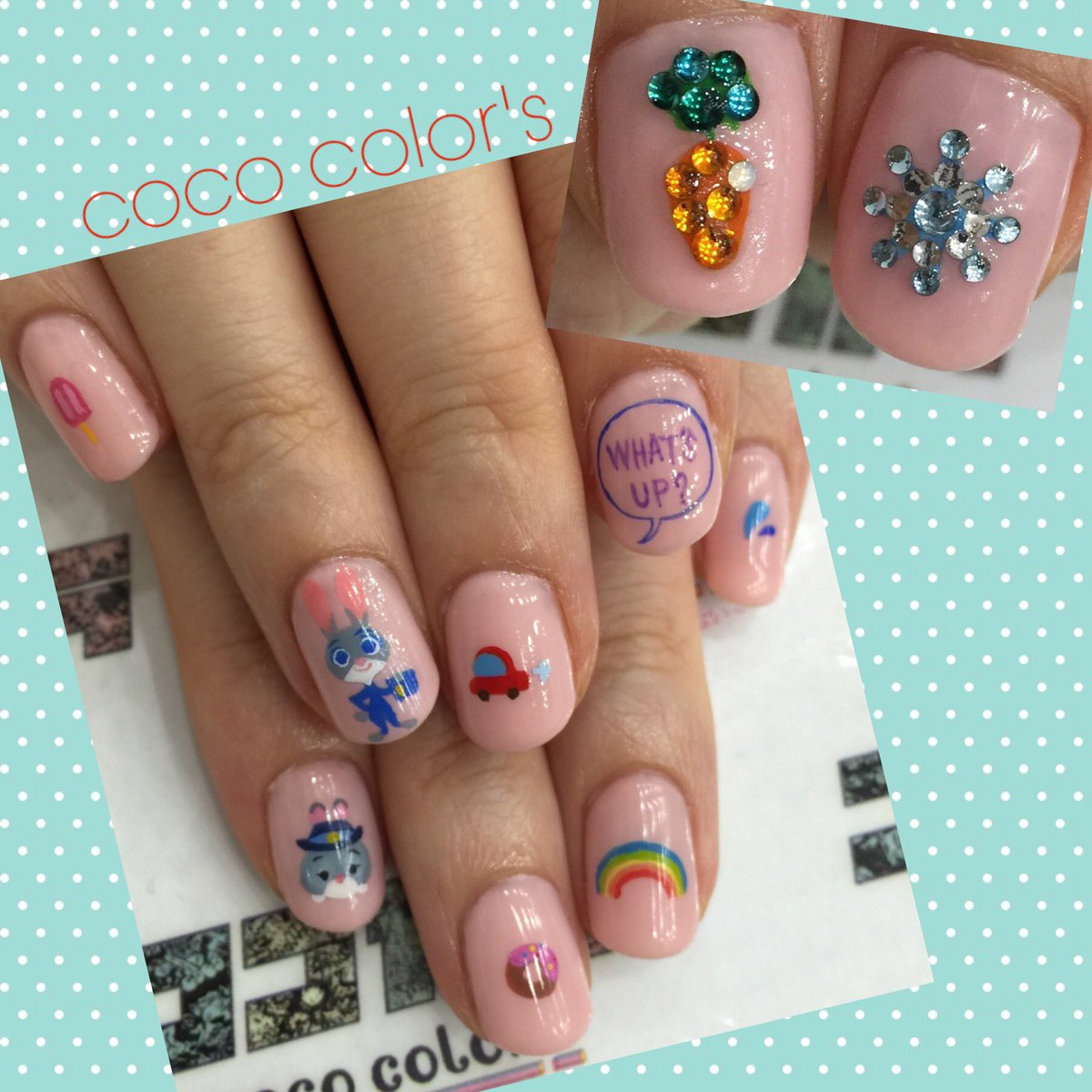 Color Sすずきあい Sur Twitter お客様オーダー ズートピア 痛ネイル シンプルなワンカラーにモチーフを小さく少しずつがかわいい 痛ネイル