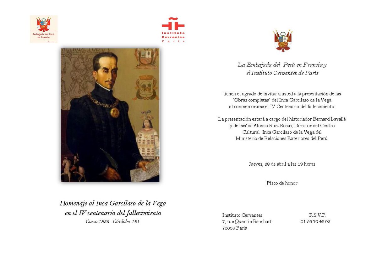 Homenaje en el IV centenario del fallecimiento #Garcilaso de la Vega - Jueves 28 19h00 Instituto Cervantes