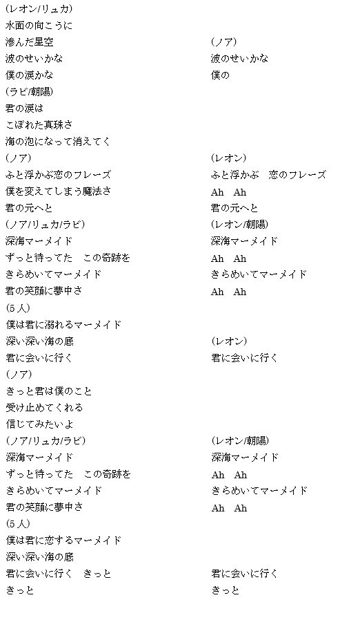 O Xrhsths ゆずは Sto Twitter 深海マーメイドの歌詞書き起こしたー パート分けはなんとなくだからあてにならぬ
