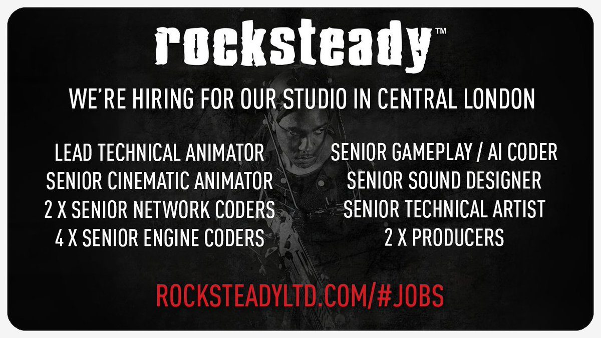 RocksteadyGames's tweet image. We're hiring! Check out our recruitment page right here for the latest vacancies rocksteadyltd.com/#jobs #gamesjobs