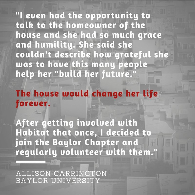 HFHVolunteer's tweet photo. #MotivationMonday - Quotes like these from #campuschapters keep us going. Great quote from a student at @Baylor. https://t.co/NH8qpcvmNA