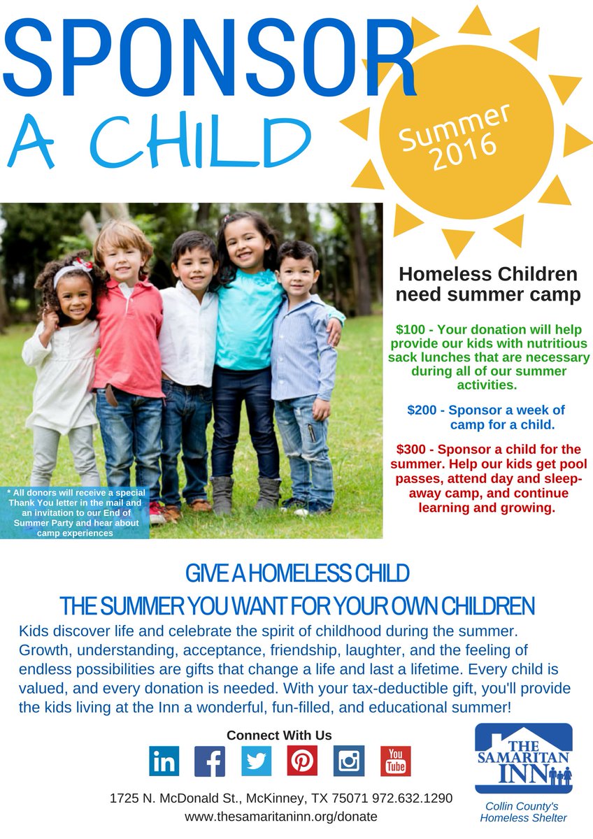 SamaritanInnOrg's tweet photo. Kids make up 40% of the population at The Inn. We want to give them a #funfilledsummer and we need your help! https://t.co/j5dxYq9Feb
