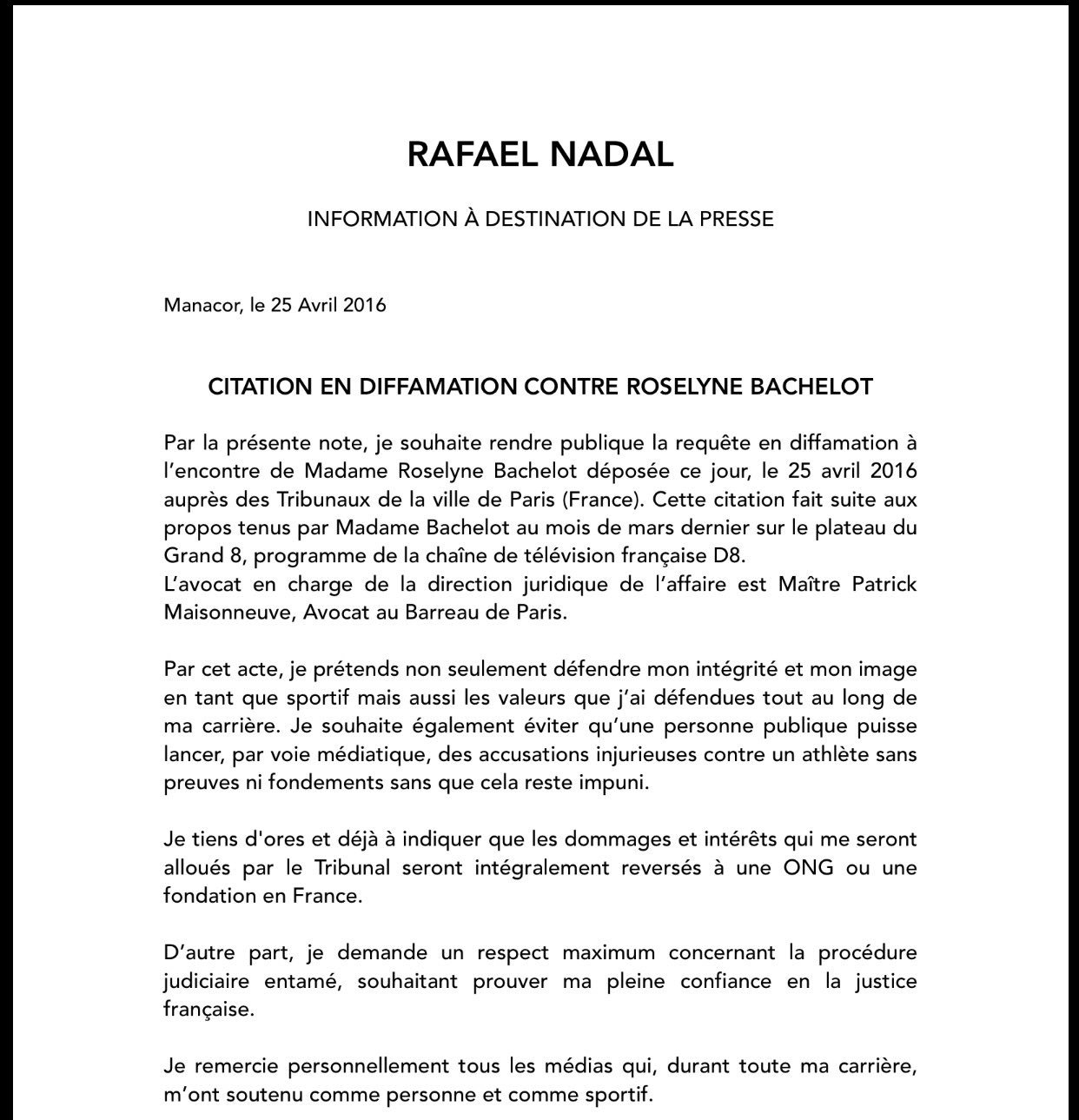 Carole Bouchard Defamation Lawsuit Filed By Nadal Against Bachelot Plainte Pour Diffamation Deposee Par Nadal Contre Bachelot