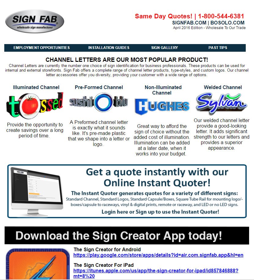 SignFabInc's tweet photo. Check out our April #SFNewsletter! #ChannelLetters https://t.co/jWTP14gTck https://t.co/GklSuDCYVF