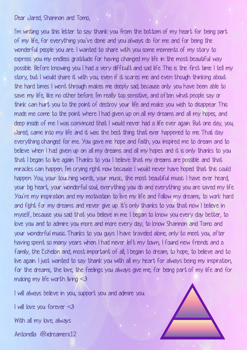 antonellaa_12's tweet photo. @JaredLeto @30SECONDSTOMARS Thank you for coming into my life when I needed you ♥ #LettersToMars https://t.co/fhel85lALm