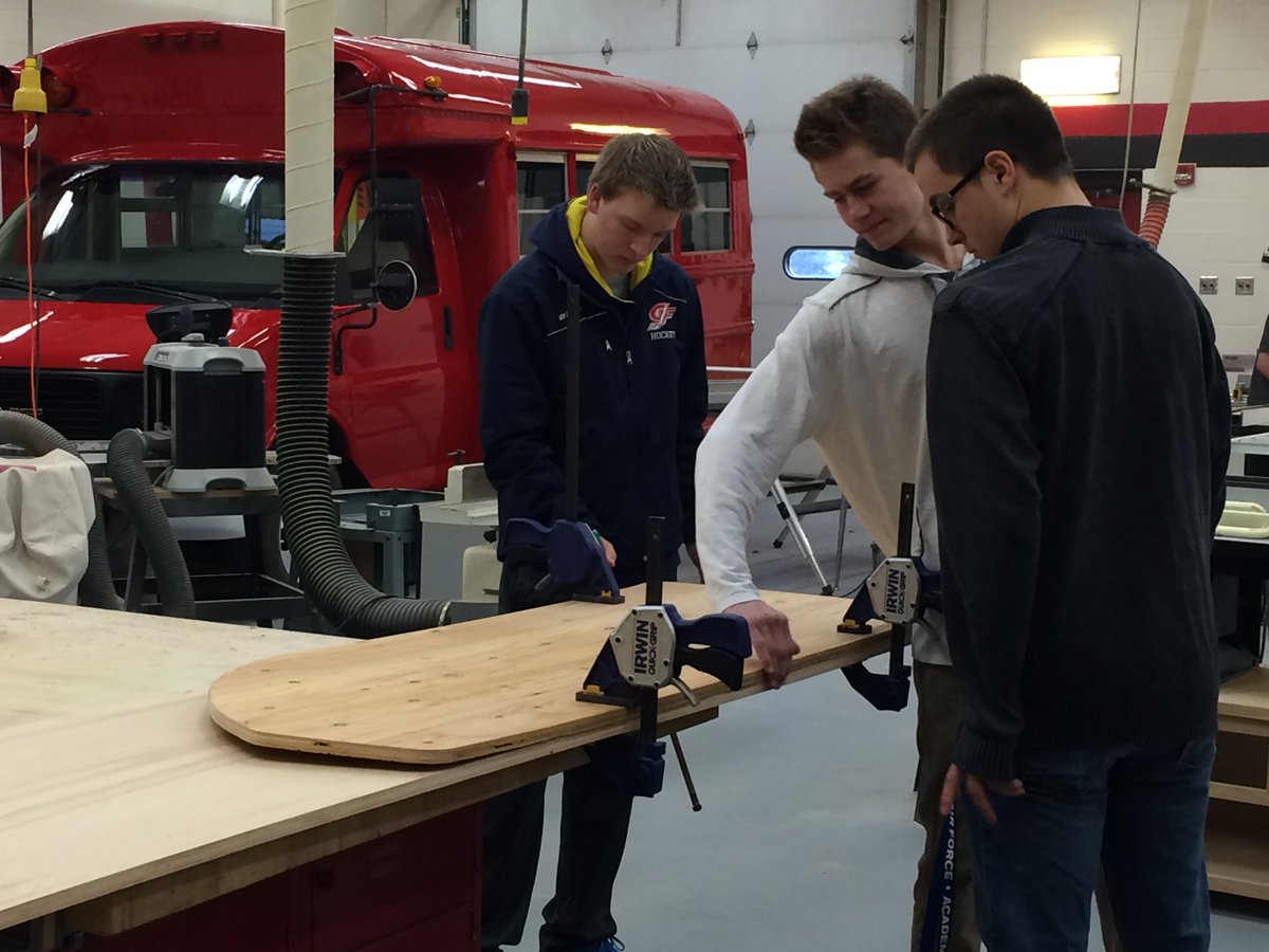 GFRedReadingBus's tweet photo. #RedRiverHS woodshop class working on my shelves, designed by @JLGArchitects' Randy Lieberg! #bookmobile #ILoveGFK https://t.co/4qpx81VIoP
