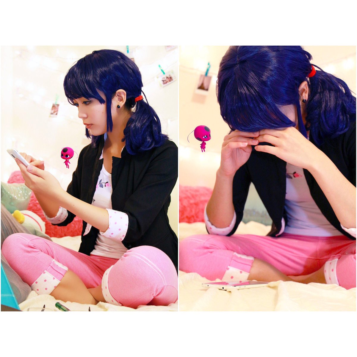 PyonMicchi's tweet photo. Our favorite phone thief~ XD cosplay by me! 📷 by @iroodee #MiraculousLadybug https://t.co/VevzcRcAZF