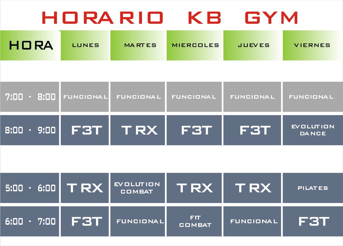 Kb_Gym1's tweet photo. Nuestro horario de entrenamiento #kbgym https://t.co/MXO5XszyTK